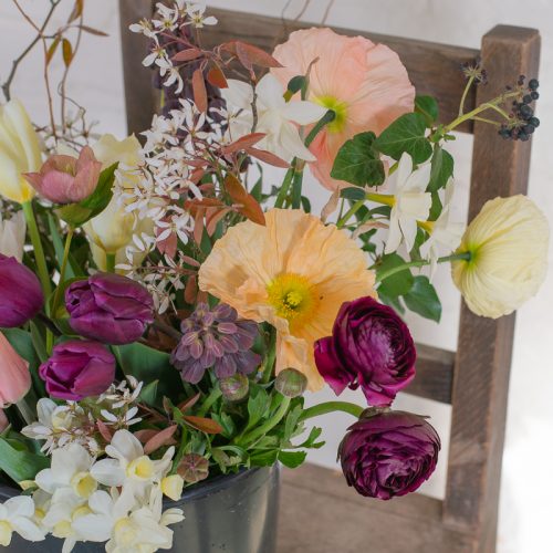 bucket of eco-friendly flowers