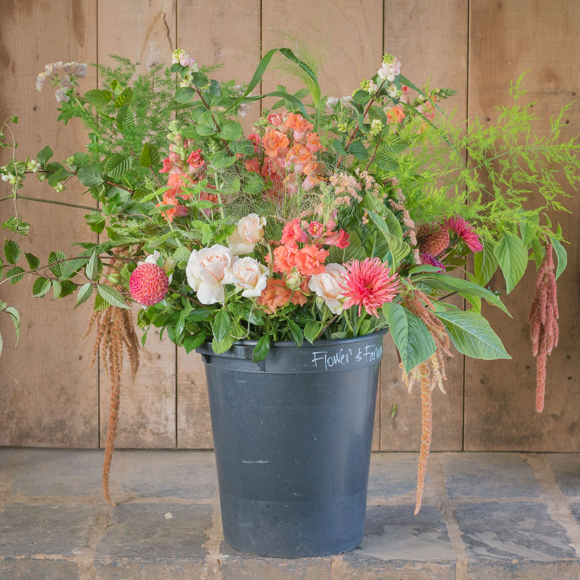 DIY bucket of farm fresh flowers