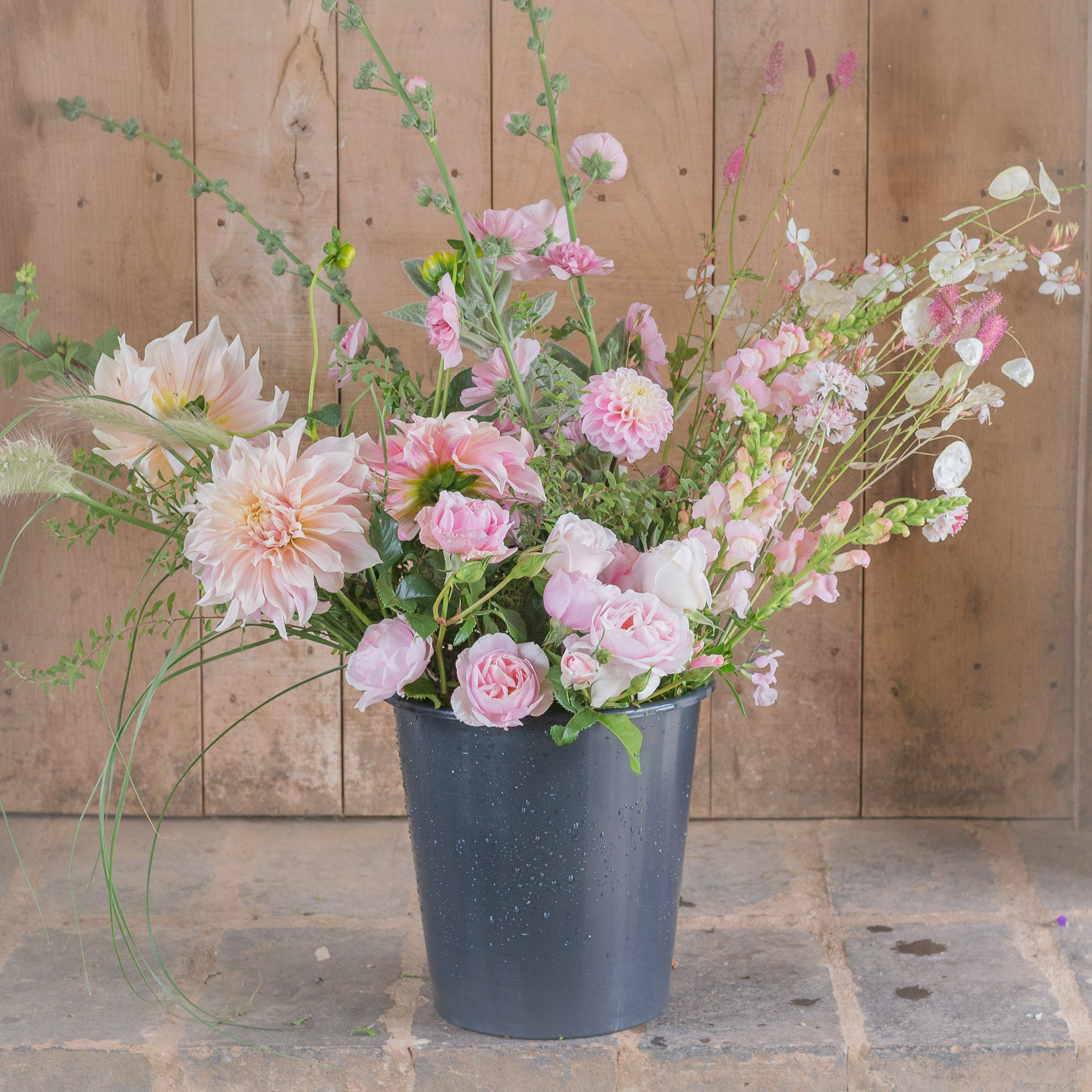 DIY bucket of farm fresh flowers