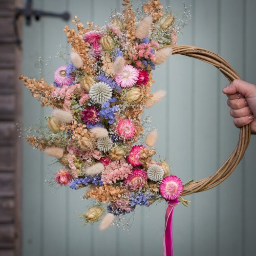 rainbow everlasting half-moon wreath